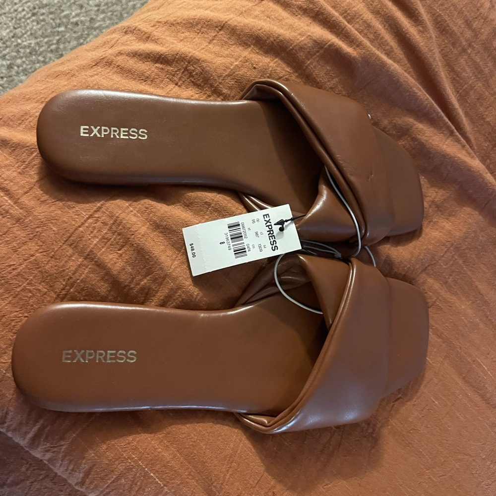 Express Cognac Padded Slide Sandals